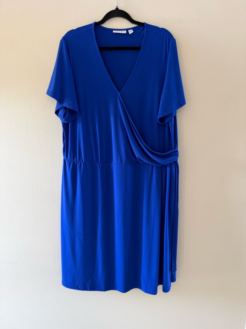 Susan Graver Royal Blue Liquid Knit Faux Wrap Midi Dress